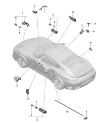 Interior lights / Door warning light / Footwell light / Luggage compartment lamp / Glove box light / Light / Exterior mirror 991 Turbo 2014-20