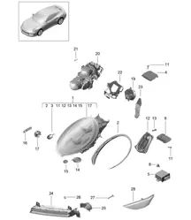 Headlights / Additional headlight / Turn signal indicator / Side marker light / Turn signal repeater (PR:602, XEY) 991 Turbo / GT2 RS 2017>>