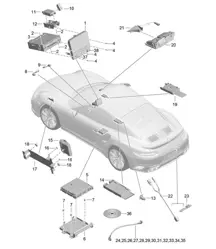 Écran / Ordinateur central / Navigation / TV / microphone / Interface multimédia / Boîtier de couplage / Caméra / Ligne de liaison 991 Turbo / GT2 RS 2017>>
