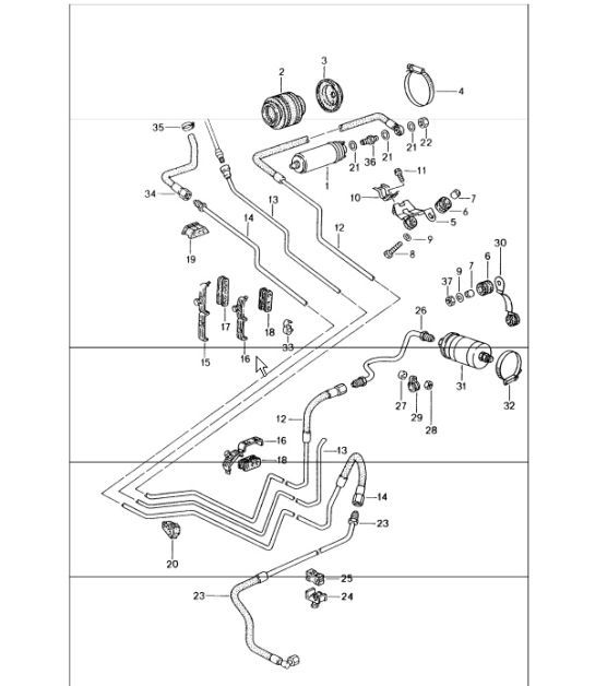 Diagram 201-05 Porsche 996 C4 3.4L 1997-08/01 Fuel System, Exhaust System