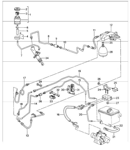 Diagram 702-09 Porsche 993 (911) (1994-1998) Sistema a leva manuale, gruppo pedali 