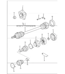 Antriebswelle und Radnabe für 996 M480 (6-Gang-Schaltgetriebe) F 992S6 03556>>, F 992S6 42148>>, F 992S6 30714>> und 996 M249 (Tiptronic) F 992S6 03623>>, F 992S6 42182>>, F 992S6 30737>>