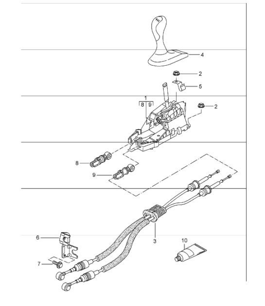 Diagram 701-00 Porsche 996 (911) (1997-2005) Système de levier manuel, groupe de pédales 