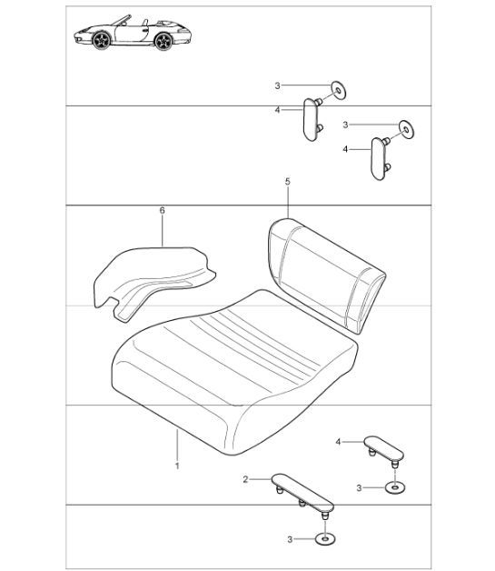 back seat cushion, back seat centre part 996 CARRERA CABRIO 1998-05