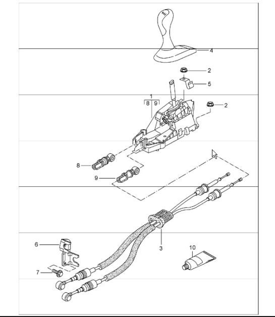 Diagram 701-00 Porsche 996 (911) (1997-2005) Système de levier manuel, groupe de pédales 