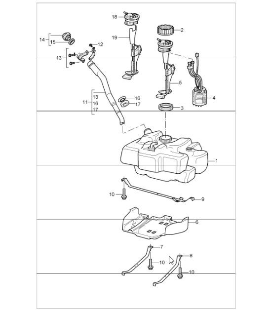 Diagram 201-00 Porsche Cayman 2.7L 987C 2006-08 Kraftstoffsystem, Abgassystem