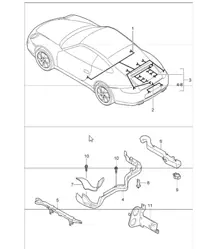 wiring harnesses: rear end, lid rear, additional brake light, license plate light, engine, transmission, repair kits, shock absorber, anti-lock brake system, brake pad wear indicator, rear axle for 997.1 2005-08