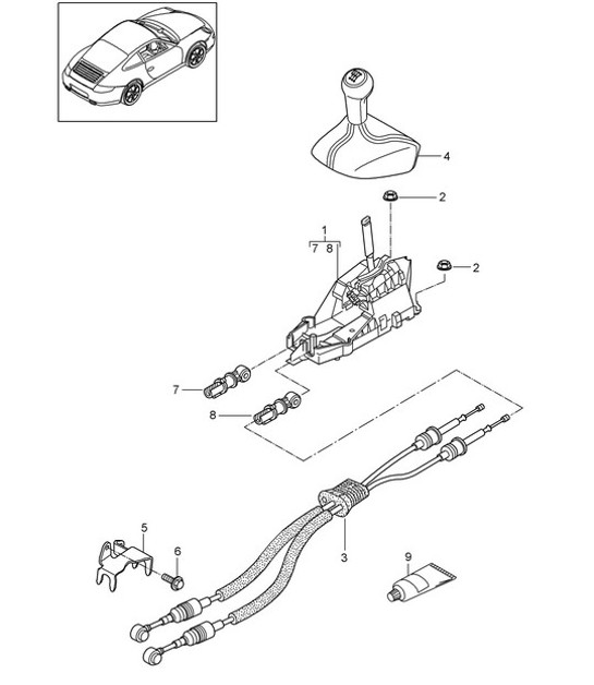 Diagram 701-000 Porsche 997 (911) MK2 2009-2012 Système de levier manuel, groupe de pédales 