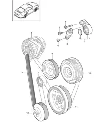 Belt tensioner / V-belt - A170 - 997.2 TURBO 3.8L 2010-13
