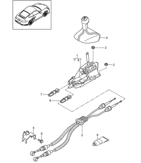 Diagram 701-000 Porsche Boxster 986/987/981 (1997-2016) Système de levier manuel, groupe de pédales 