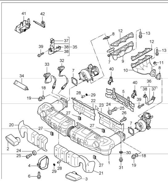 Diagram 202-00 Porsche 997 (911) MK1 2005-2008 Brandstofsysteem, uitlaatsysteem