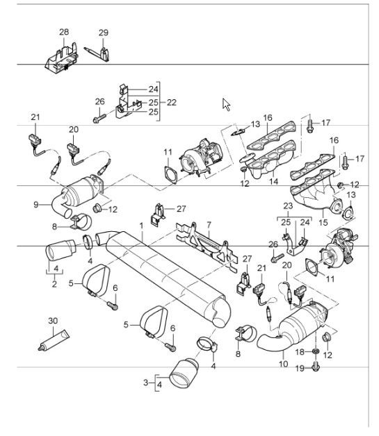Diagram 202-02 Porsche 996 C2 3.6L 09/01-2005 Sistema de combustible, sistema de escape