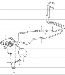 clutch actuation, clutch pipeline, pressure accumulator and clutch operating cylinder for 997.1 TURBO 2007-09