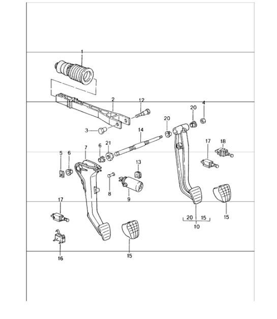 Diagram 702-00 Porsche 996 GT2 2001-05 Sistema a leva manuale, gruppo pedali 