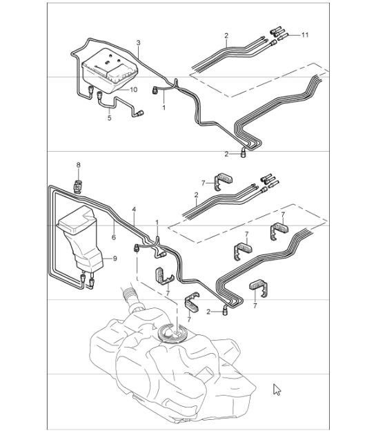 Diagram 201-05 Porsche 991 Carrera 2S 3.0L (420 PS) Kraftstoffsystem, Abgassystem