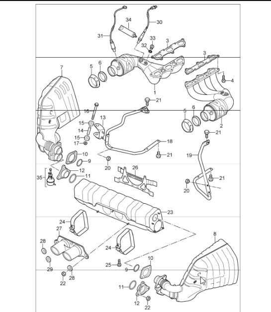 Diagram 202-01 Porsche Cayenne 9PA (955) 2003-2006 Fuel System, Exhaust System