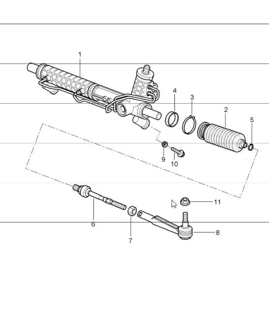 Diagram 403-00 Porsche 996 C4 3.4L 1997-08/01 Assale anteriore, sterzo 