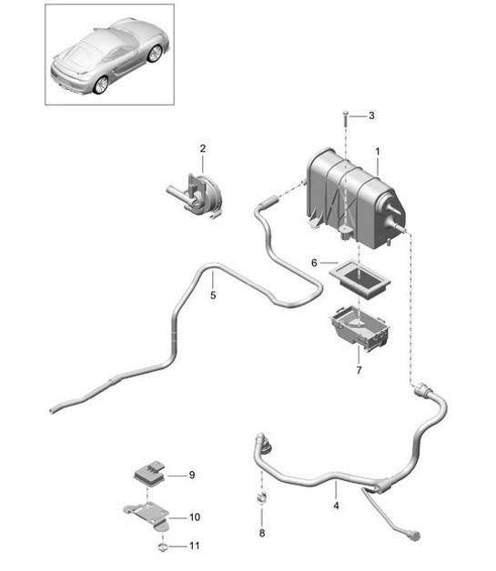 Diagram 201-020 Porsche 991 (911) MK2 2016-2018 Système de carburant, système d'échappement