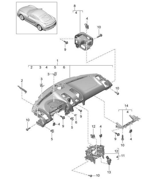 Instrument panel trim / Upper part  / with: Fasteners 981C Cayman GT4 2016