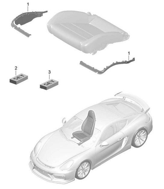 Cushion carrier / Frame / Seat surface / Sports seat Plus / repair set / seat occupied recognition  981C Cayman GT4 2016