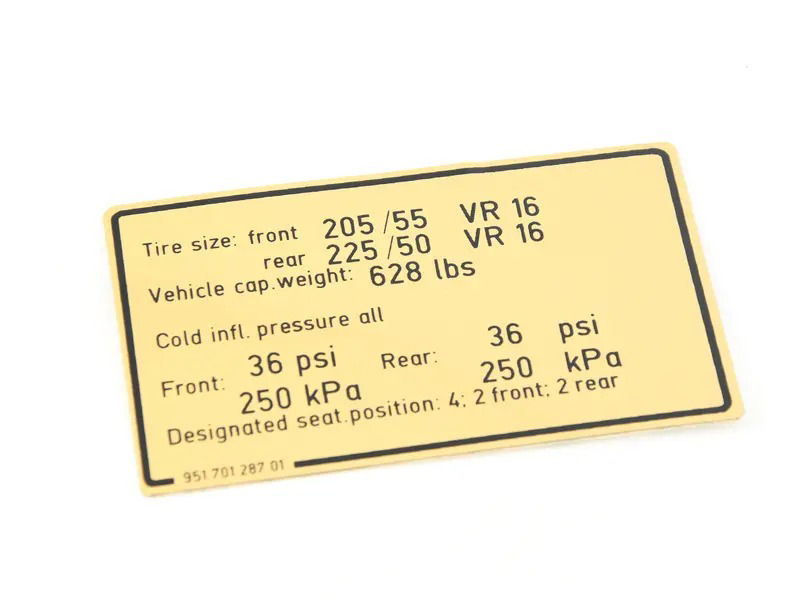 Data plate for tyre pressure 95170128701