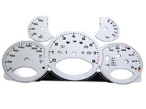Instrument face set, Silver. Porsche 997.2 PDK - KPH - 330 MPH - 9764121001PDK - F97 641 210 01TIP, F9764121001TIP
