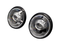 Set fari a LED - Lente scanalata e secchio cromato color canna di fucile - per guida a destra (RHD) Porsche 964 1989-1994 - 91163111202, 91163102300 - RAVBA-GM