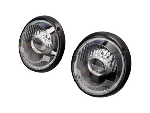 LED Headlamp Set - Fluted Lens & Gun Metal Chrome Bucket - for Right-Hand Drive (RHD) Porsche 964 1989-1994 - 91163111202, 91163102300 - RAVBA-GM