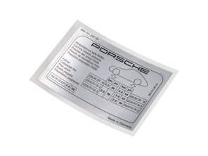 Adesivo Pressione dei pneumatici. Porsche 993Turbo - 99370128725