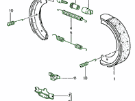 Federsatz für Handbremsbacken. Porsche 996 1998-2005 - 91135294401, 298609723, 99635272300, 99635274101, 99335207301, 298609717, 99635280700, 99335273700