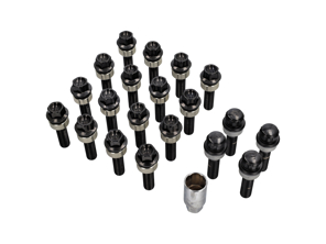 Radschrauben- und Sicherungsbolzen-Satz. (Abstandshalter bis zu 18 mm) Schwarz beschichtet für moderne Porsches - 99636120302, 99636120301, 99636120300, WHT004676A, WHT006978, WHT010065A