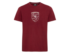 T-shirt con stemma Porsche, rosso bordeaux – Essential Collection - WAP671