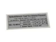 Sticker Tyre Pressure. Porsche 924 / 924S - 477000257A - PAKR4