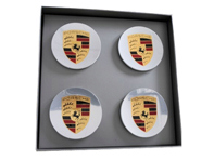 Wieldoppen met gekleurd embleem voor Porsche 718 Boxster / Cayman (set van 4) - 00004460508, 99104460023, 00004460708
