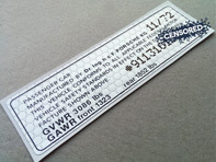 Door Jam VIN Number Decal. Porsche 911 1972-73 and 1975 - 91170111211 - CB911.701.112.02, CB91170111202