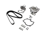 Water pump kit with belt and thermostat. Porsche Boxster 986 / 996 Without A/C (non Turbo) - 99610601155, 996.106.11.55, 99610601156, 99610601157, 99610215165, 99610632650, 99610601360, 99610601151, 99610601153, 99610601154, 99610601361