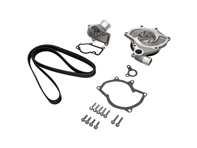 Water pump kit with belt and thermostat. Porsche Boxster 986 / 996  (non Turbo) - 99610601155, 996.106.11.55, 99610601156, 99610601157, 99610215165, 99610632650, 99610601360, 99610601151, 99610601153, 99610601154, 99610601361