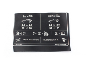 Bandenspanning sticker. Porsche 9YA Cayenne - 9Y0010000B