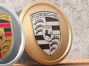Wheel caps in Aurum (satin-gloss) with monochrome Porsche Crest for Porsche Taycan / Panamera - 9J1073000C