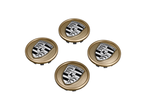 Radkappen in Aurum (Seidenglanz) mit einfarbigem Porsche Wappen für Porsche Taycan / Panamera - 9J1073000C