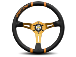 漂移方向盘 - 黑色皮革/橙色嵌件 - Momo