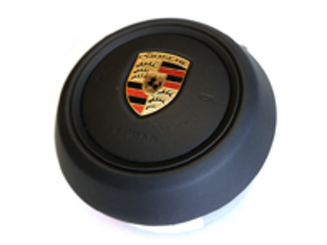 Zwart lederen airbag unit voor stuurwiel. Porsche 992.1 - 992880201DTRP, 992880201CTRP, 992880201D, 992880201C