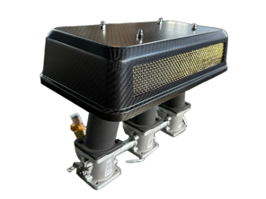 Coperchi filtro aria in fibra di carbonio con maglia in ottone, coppia. Porsche 911 Carbs/Weber/ITB