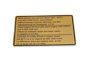 贴纸，发动机油位。保时捷 911 1973 年 - 91100650400 - 91100650400