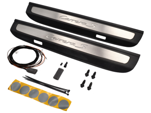 Baguettes de bas de caisse en acier inoxydable avec logo, illuminées. Porsche 991 (911) Carrera >>2013 - 99104480010, 99104480011, 99104480012, 99104480013