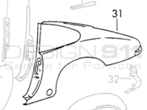 Coupé arrière 1/4 panneau. Porsche 911 Carrera RS 2.7L - 91150304501GRV, 91150304601GRV
