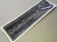 Door Jam VIN Number Decal, Weissach edition. Porsche 911 1980 - 91170111213