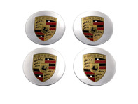 Naafdoppenset (4 stuks) Concaaf met gekleurd Porsche embleem, in Brilliant Chrome - 00004460703, 00004460503, 97004460014