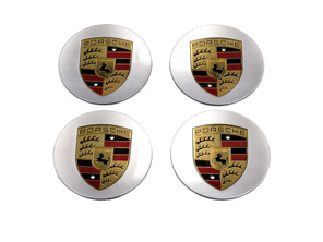 Wheel Center cap set (4 pcs.) Concave with coloured Porsche crest, in Brilliant Chrome - 00004460703, 00004460503, 97004460014