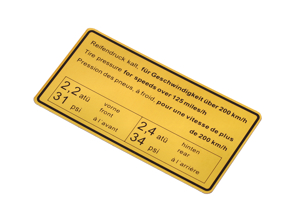 Adesivo pressione pneumatici. Porsche 911 65-72/914 - 90100650700 - 1601502300